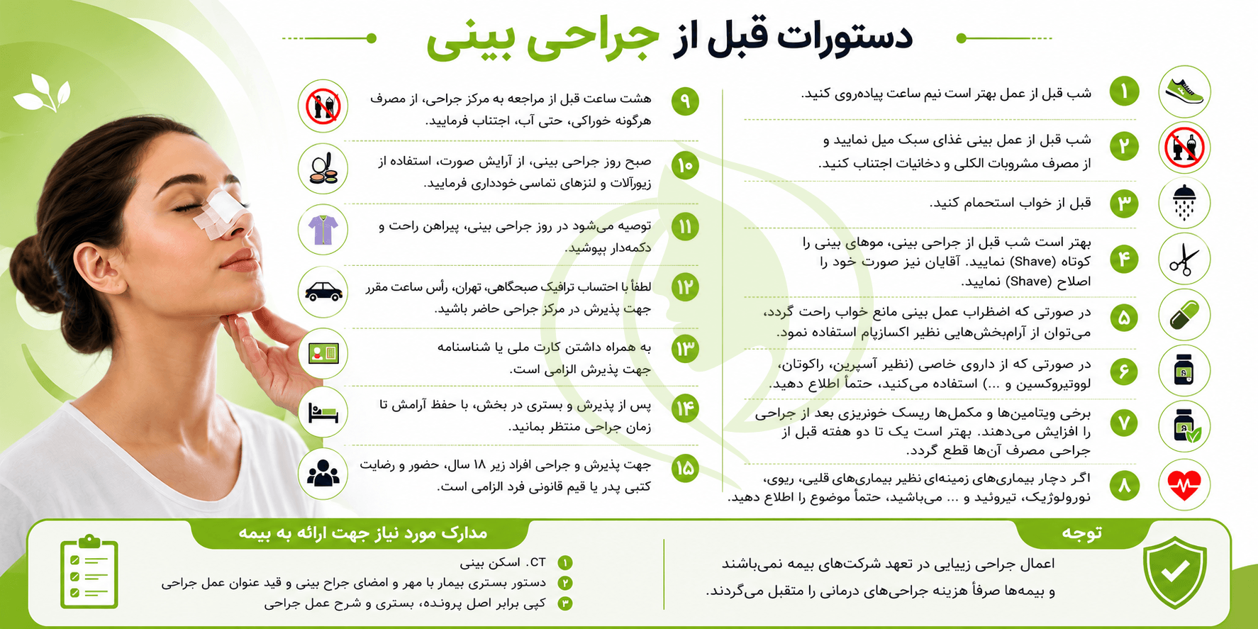 دستورات قبل از جراحی بینی